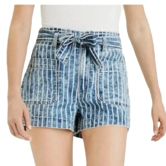 AMERICAN EAGLE 🦅 Women’s Stretch Paperbag Highest Waist Mom Jean Shorts Size 14 - Picture 1 of 12